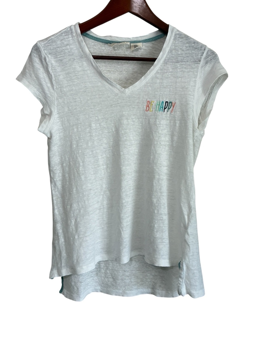 Christian Siriano Women's White 100% Linen Be Happy Graphic Tee Size Medium